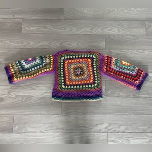 Colorful Handmade Crochet Granny Square Sweater
